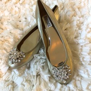 New Badgley Mischka Bianca Leather Embellished Ballet Flats Gold 7.5 NWOB